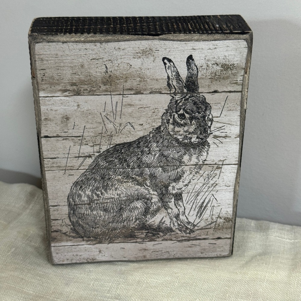 Primitives by Kathy Bunny Box Sign Rustic Wood Rabbit Block Decor Distressed Art